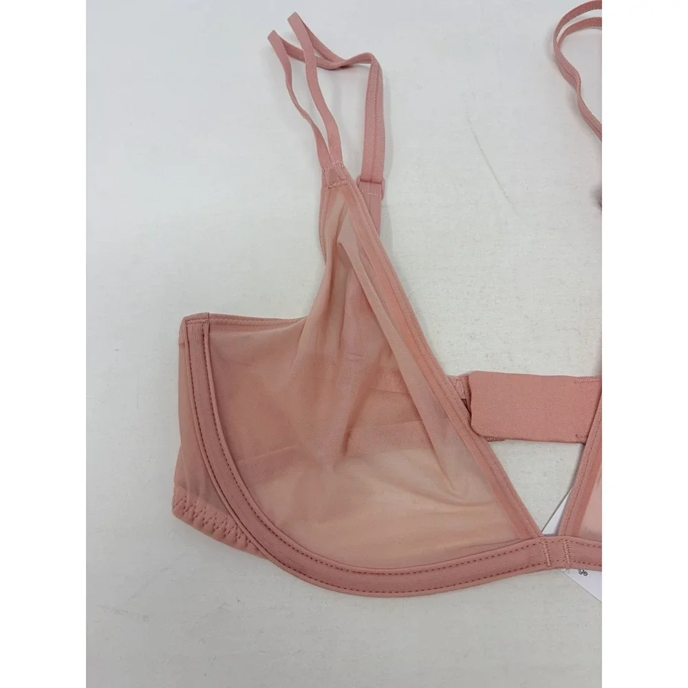 Calvin Klein Womens 32D Sheer Marquisette Unlined Plunge Bra QF6727 in Pink 1476